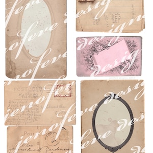 May include: A collection of vintage postcards with handwritten messages and decorative borders. The postcards are in various shades of brown and cream with faded ink and some have a pink tint. The postcards feature oval frames and a stamp with the text "POST CARD COUPON".