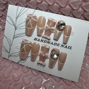 Ribbon Bow French Tip Press On Nails - Size M