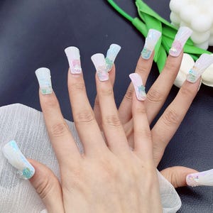 Super Cute Duck Press-On Nails with Rhinestone, Sparkles, 3D Embellished Glitter Handmade Nail, Gel Nails, Glue on Nail, Gift for Her