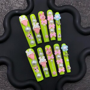 carton custom nails/ free style/ xxl long nails/party nails/cute nails/french tip nails/trendy nails/purple nails/ coquette nails/ neon nail