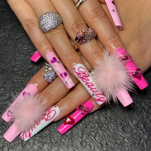 Handmade Y2K 3D Gel Press On Nails: Extra Long Fluffy Square