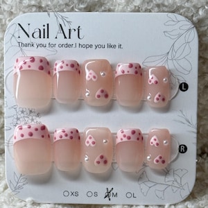 Size M Handmade Press On Nails: Natural Pink Mushroom Design