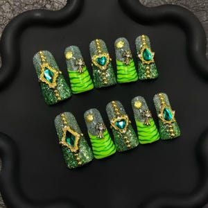ring nails/Duck Press-On Nails with Rhinestone, Sparkles, 3D Embellished Glitter Handmade Nail, Gel Nails, Glue on Nail, Gift for Her
