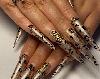 Gepard Leopardenmuster Drücken Sie auf die Nägel: Wiederverwendbares Tierdesign