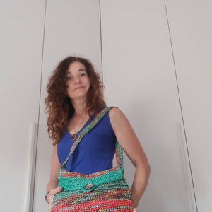 Borsa donna in rafia multicolore