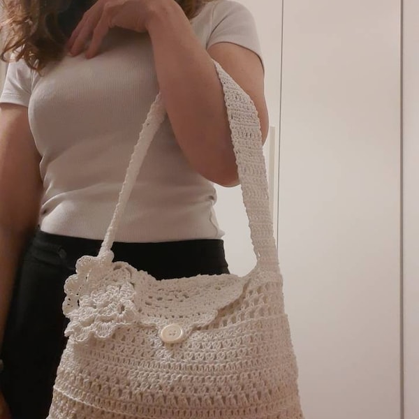 Borsa in filato di cotone  bianco da donna White cotton crochet  shoulderbag