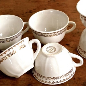French coffee cups, 6 espresso cups,  vintage coffee cup set, piccolo latte cups, white, gold