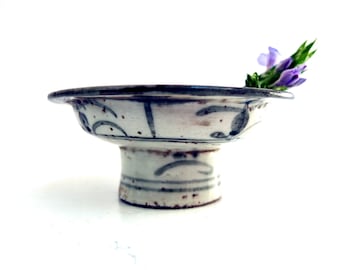 Antique Chinese offering bowl Late Ming porcelain Tazza, grey and white, late 17th century bowl, chinese antique ceramic