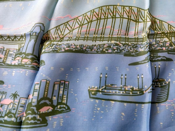 Sydney Harbour Bridge vintage souvenir scarf, silk