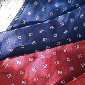 Original art deco fabric, men's silk rayon necktie fabric sampler, vintage 1930s fabric navy blue, maroon, red image 3
