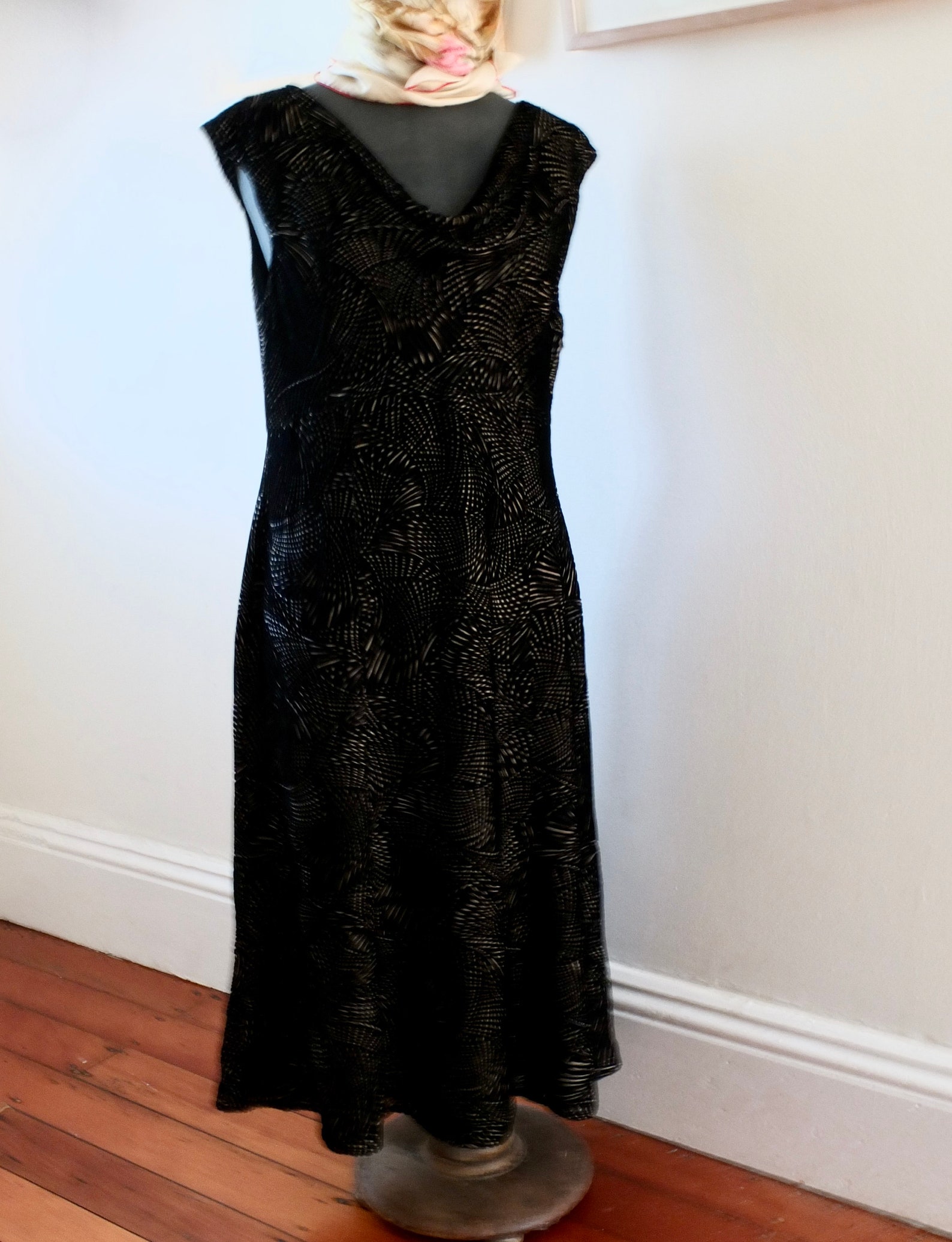 black velvet cowl neck dress
