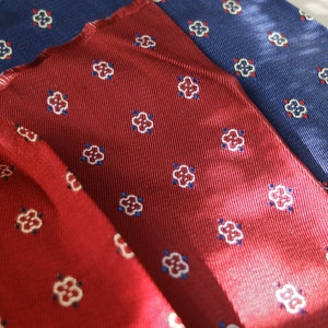 Original art deco fabric, men's silk rayon necktie fabric sampler, vintage 1930s fabric navy blue, maroon, red image 5