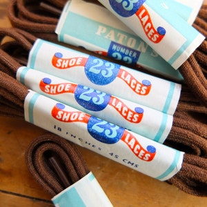 Six pairs Paton's shoelaces, vintage packaging,  brown shoelaces, made in Scotland