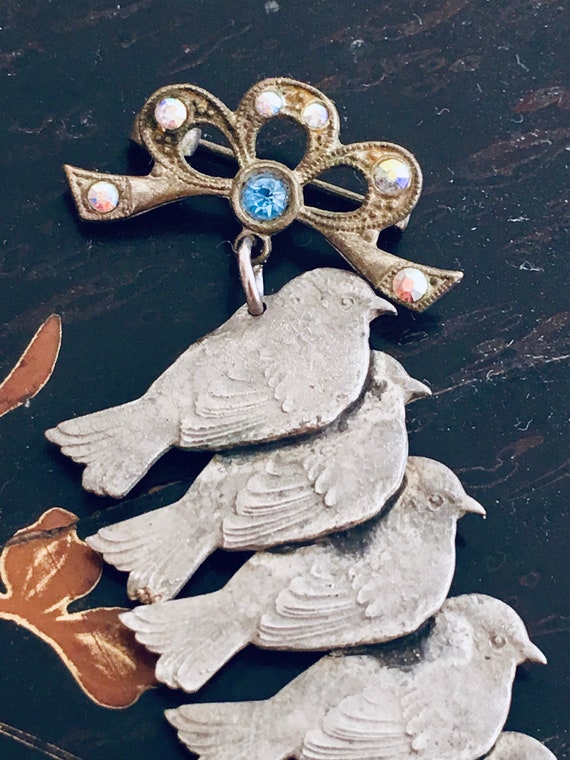 French antique bird brooch, cast-metal brooch, bo… - image 1