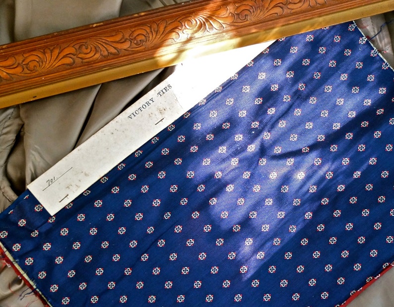 Original art deco fabric, men's silk rayon necktie fabric sampler, vintage 1930s fabric navy blue, maroon, red image 2
