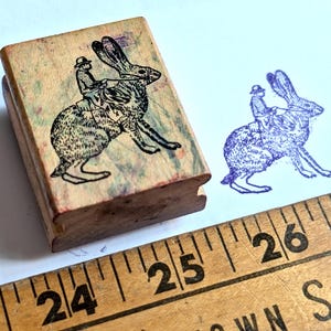 Jack rabbit rubber stamp, wild west cowboy riding rabbit, large rare vintage rubber stamp,