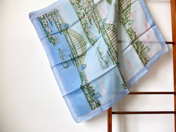 Sydney Harbour Bridge vintage souvenir scarf, silk