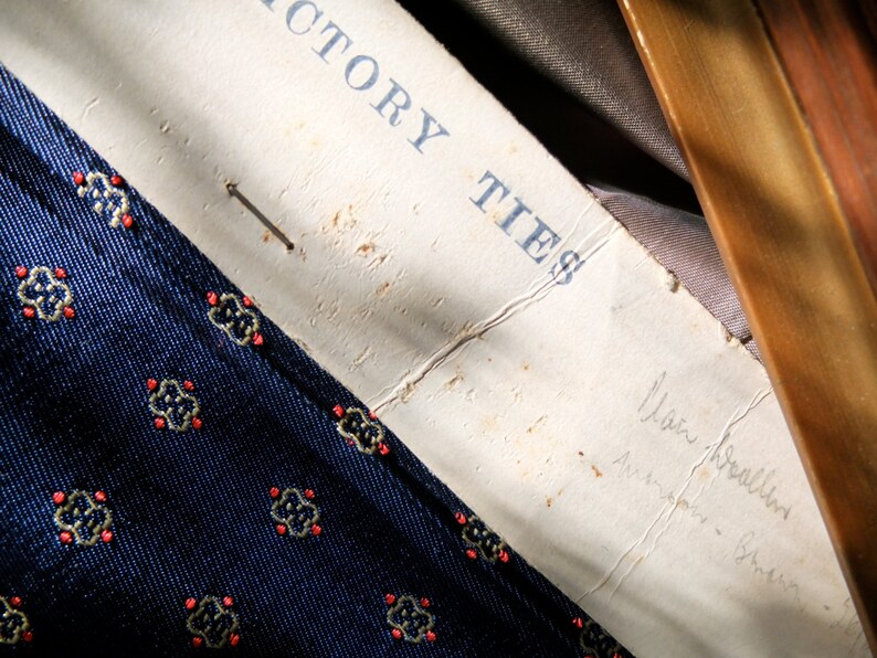 Original art deco fabric, men's silk rayon necktie fabric sampler, vintage 1930s fabric navy blue, maroon, red image 6