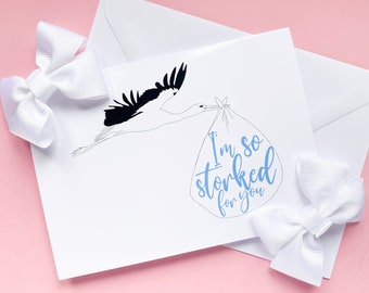 Congratulations New Baby Card - I'm So Storked For You Blue Greeting Card