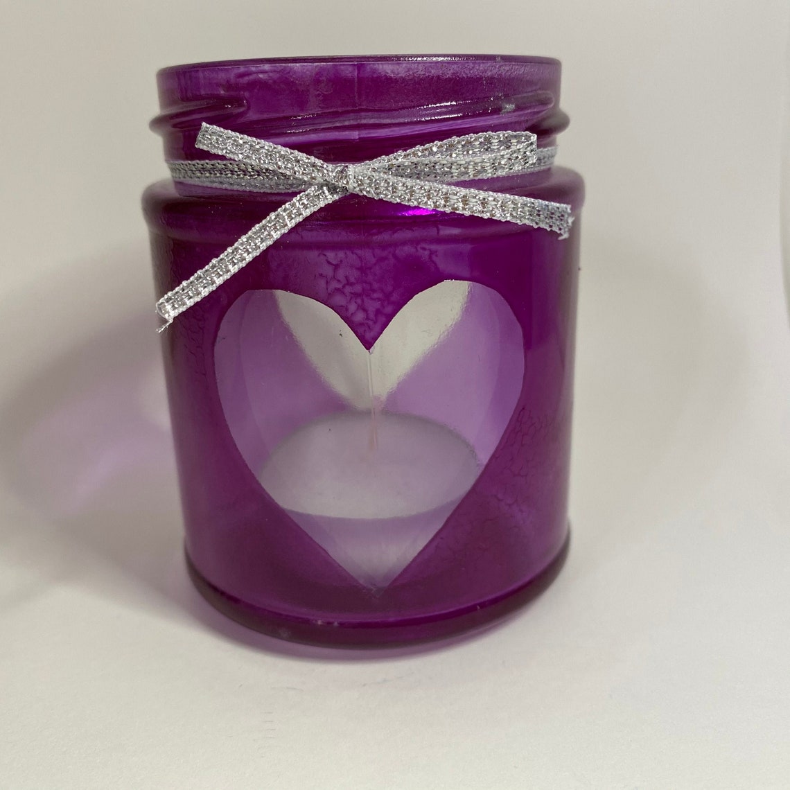 Pink Heart shaped Glass Jar Candle Holder outdoor indoor Etsy