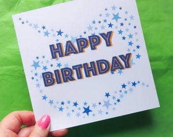 Biglietto di auguri di buon compleanno con stella blu - Auguri di compleanno stellati