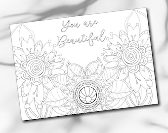 Adult Colouring Page - You Are Beautiful Affirmation Colouring Page digital download