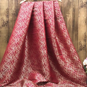 Red Gold Brocade fabric Jacquard damask fabric Luxury Apparel bridal fabric Gold brocade Rayon Silk Brocade Upholstery Fabric by the Yard