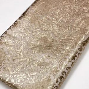 Ivory Gold Brocade Fabric: Luxury Jacquard Bridal Dress Material