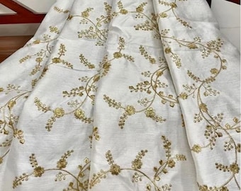 Embroidered fabric Ivory Gold Embroidery dress Fabric Bridal Dress Luxury Wedding Veil Indian Lehenga fabric upholstery fabric by the yard
