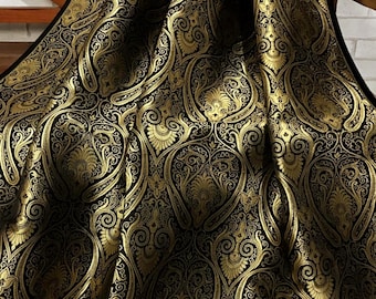 Brocade fabric by the yard Jacquard damask Black Gold Brocade fabric Wedding dress Bridal Brocade Fabric Luxury Decor Upholstery brocade