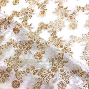Brocade fabric White Gold Brocade Silk Jacquard Damask Fabric White Wedding bridal fabric Tissu Brocade Indian Dress Fabric by the yard -864