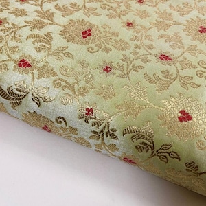 Indian brocade fabric by the yard Sea Green gold Brocade fabric Jacquard Wedding dress fabric Brocade Home Decor Brocade fabric - NFAF714