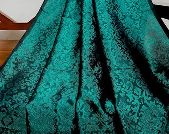 Brocade fabric Green Jacquard Damask fabric Wedding bridal Dress Medieval fabric Brokat Embossed brocade Upholstery fabric by the yard meter