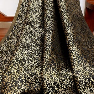 Indian Brocade fabric by the yard Jacquard damask fabric Black Gold Brocade Fabric, Wedding bridal fabric, Gothic fabric- NFAF186