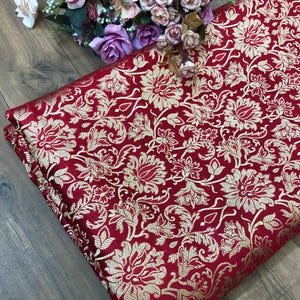Brocade fabric Jacquard damask fabric Red Gold brocade Wedding bridal Dress fabric Silk Brocade Home Decor Upholsery Fabric By the Yard