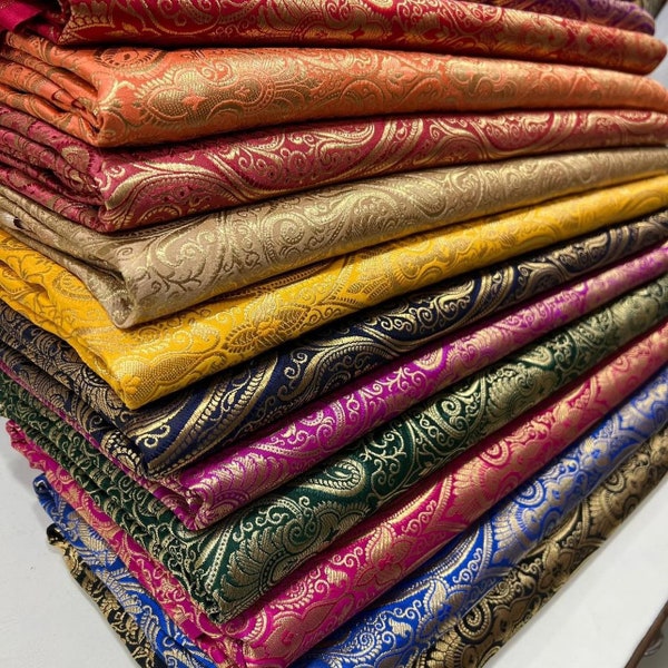 50 % VENTE de tissus de brocart indien Banarasi, Neafabrics.com, tissu de mariée pour robe de mariée