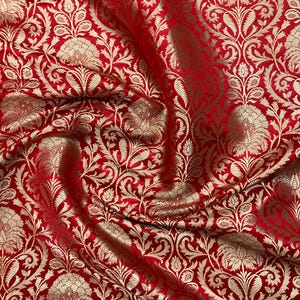 Red Gold Jacquard Brocade Fabric Wedding Bridal Dress fabric Brocart tissu Upholstery Decor Brocade Fabric by the yard/meter - NFAF416
