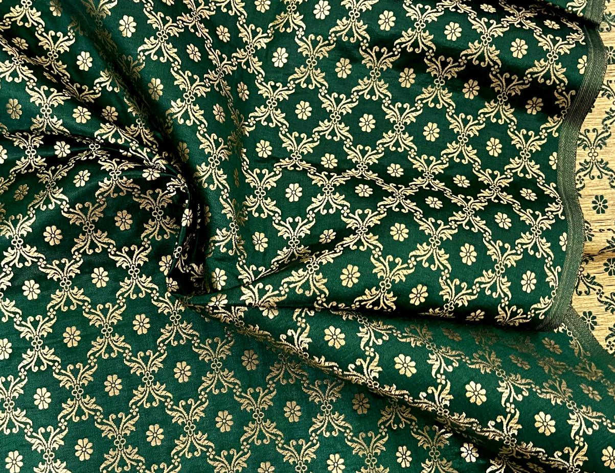 Brocade fabric Jacquard Damask Luxury Wedding Bridal fabric Green Gold Brocade Lehenga Indian Home Decor Fabric by the yard meter.