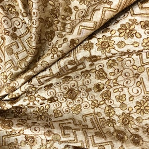 Embroidered fabric,  Beige Wedding dress fabric, Thread embroidery, Embroidery design, Haute couture, Gold fabric, Indian fabric - NFAF848