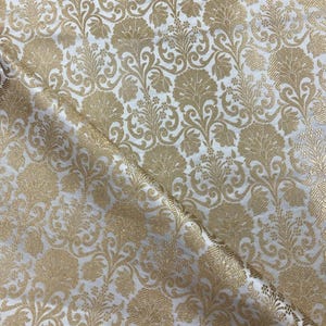 White & Gold Brocade fabric by the yard/meter, Jacquard fabric,Gift ideas,Wedding bridal fabric,Banarasi brocade, satin silk brocade-NFAF568