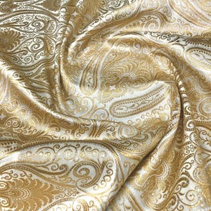 White Gold Banarasi Brocade fabric by the Yard Jacquard Damask Tissu Upholstery Brocade Fabric Wedding Bridal Silk Dress fabric- NFAF140