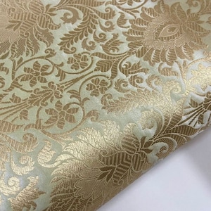Jacquard Brocade fabric Light Green Gold Dress Fabric Wedding bridal Silk brocade Home Decor Upholstery Brocade fabric by the yard meter