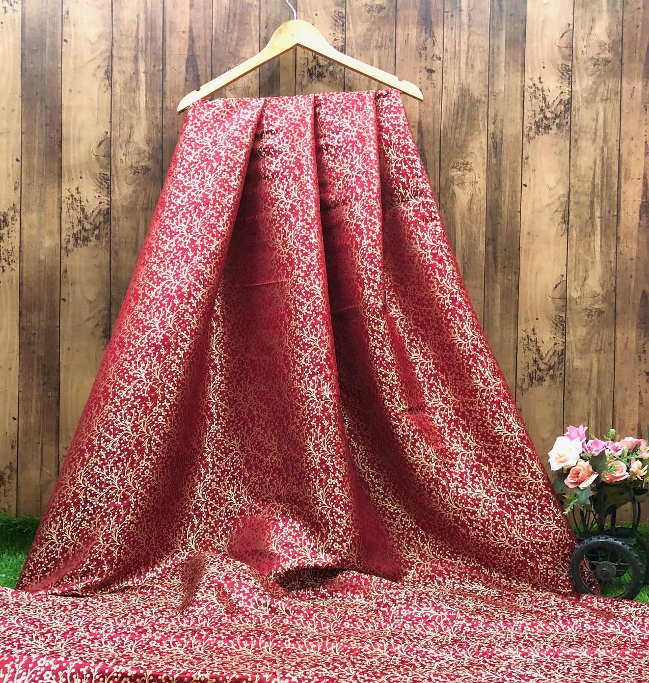 Red Gold Brocade fabric Jacquard damask fabric Luxury Apparel bridal fabric Gold brocade Rayon Silk Brocade Upholstery Fabric by the Yard