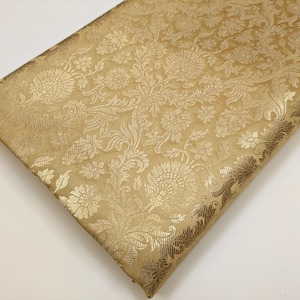 Beige & Gold Brocade Fabric: Floral Jacquard Damask, Bridal Wedding Fabric