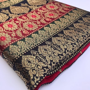 Green Red and Gold Damask Jacquard Brocade Fabric Gold brocade fabric Medieval fabric Wedding Dress Brocade Fabric by the yard -NFAF572