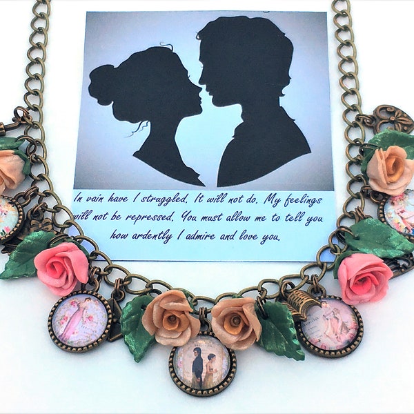 Jane Austen handmade necklace, Pride & Prejudice necklace, charm necklace