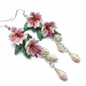 Boucles d'oreilles lys, longues, rose, lis tigré, fleur, argent sterling, faites main, clips disponibles