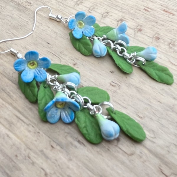 Handmade Forget-Me-Not Earrings – Polymer Clay, Sterling Silver Option
