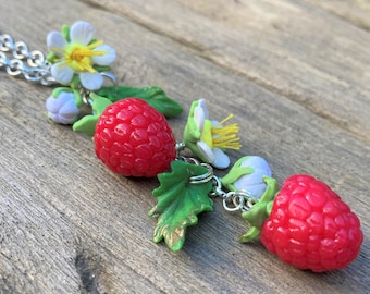 Raspberry pendant,  handmade, polymer clay