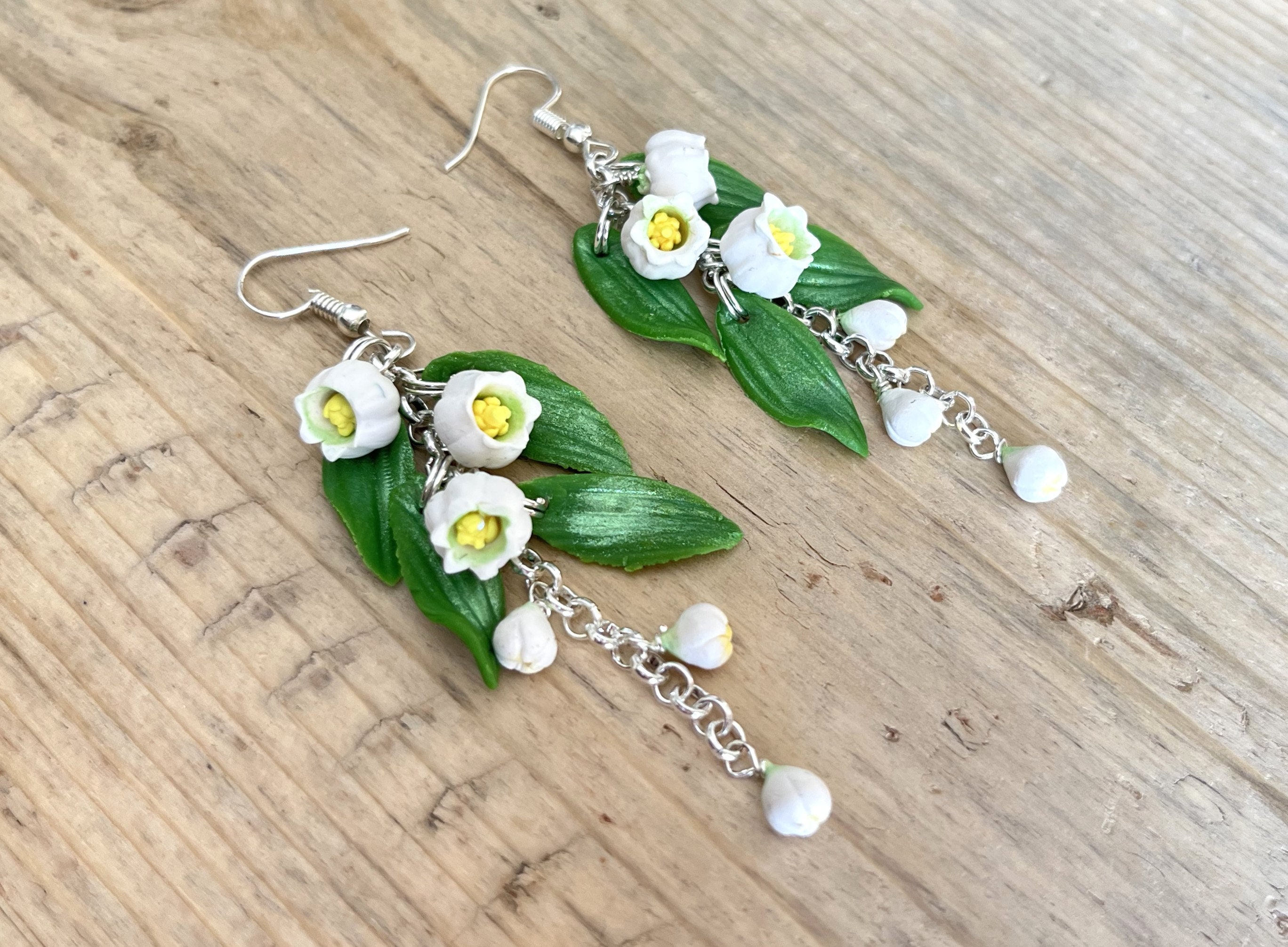 Orecchini pendenti in argento sterling Mughetto della valle, compleanno di maggio, orecchini floreali - Italia